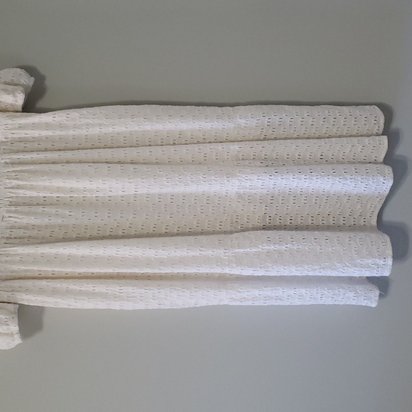 Monsoon and Beyond Women Midi Dress Large Ivory Tier Eyelet Puff Sleeve Pockets - Picture 3 of 16